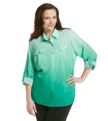 Notations® Plus Size Ombre Buttondown Shirt