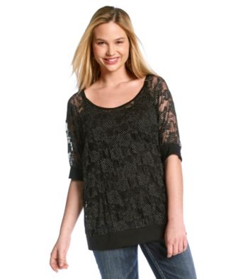 Eyeshadow® Juniors' Plus Size White Dot Lace Top