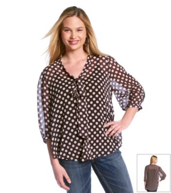 Eyeshadow® Juniors' Plus Size Polka Dot Tie Front Shirt