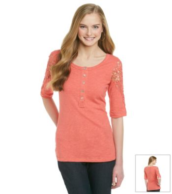 Eyeshadow® Juniors' Crochet Seamed Henley