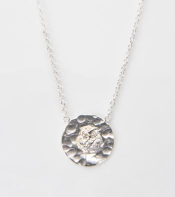 Cellini Hammered Disc Owl Pendant