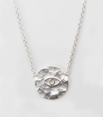 Cellini Sterling Silver Hammered Disc Guardian Eye Pendant