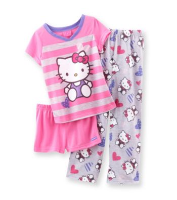 Hello Kitty® Girls' 4-10 Pink/Grey 3-pc. Adorable Striped Pajama Set
