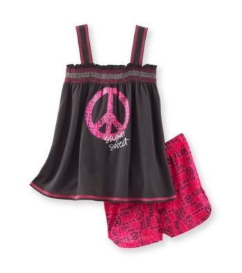Sugar Sweet Girls' 5-16 Black/Pink Peace Baby Doll Pajama Set