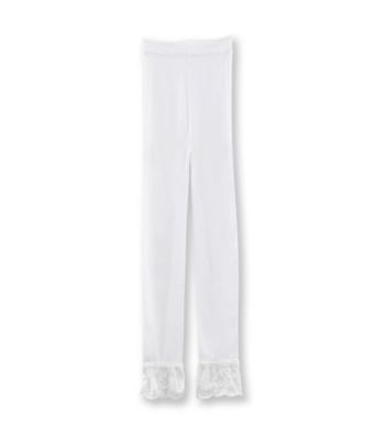 HUE® Girls' 4-14 White Lace Trim Footless Tights