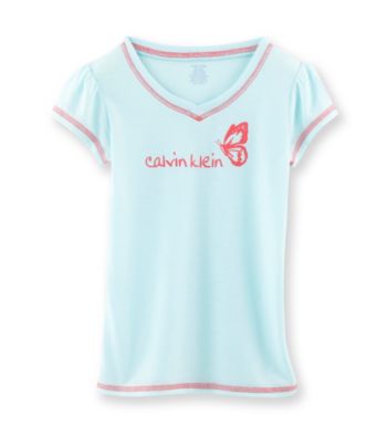 Calvin Klein Girls' 5-16 Turquoise Butterfly Logo Sleep Tee