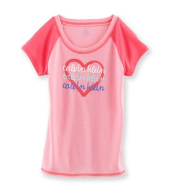 Calvin Klein Girls' 5-16 Pink Heart Logo Sleep Tee