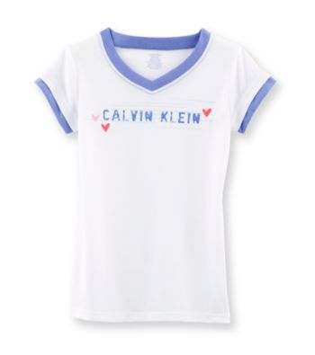 Calvin Klein Girls' 5-16 White/Purple Logo Sleep Tee