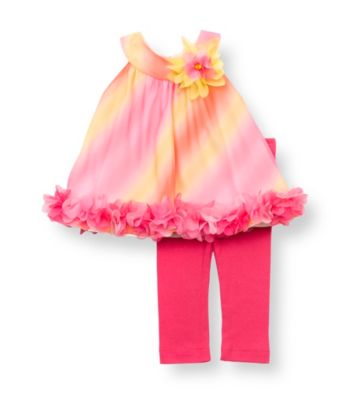 Rare Editions® Baby Girls' Fuchsia/Orange Floral Ruffle Leggings Set