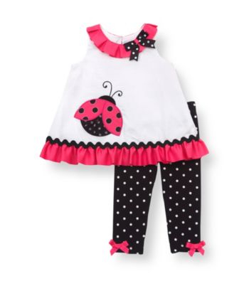 Rare Editions® Baby Girls' Pink/Black Ladybug Leggings Set