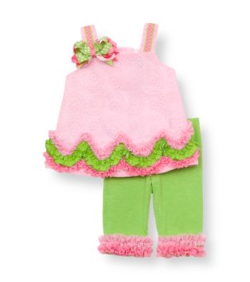 Rare Editions® Baby Girls' Pink/Green Eyelet Ruched Set