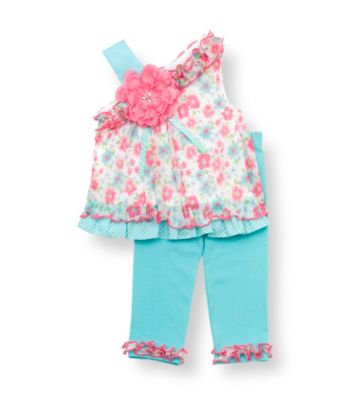 Rare Editions® Baby Girls' Blue/Pink Floral Leggings Set