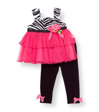 Rare Editions® Baby Girls' Pink/Black Zebra Leggings Set