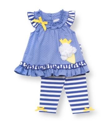 Rare Editions® Baby Girls' Blue Striped Ice Cream Leggings Set