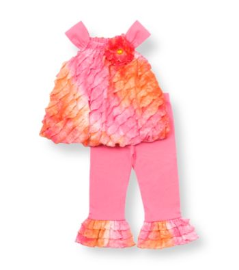 Rare Editions® Baby Girls' Pink/Orange Ruffle Leggings Set