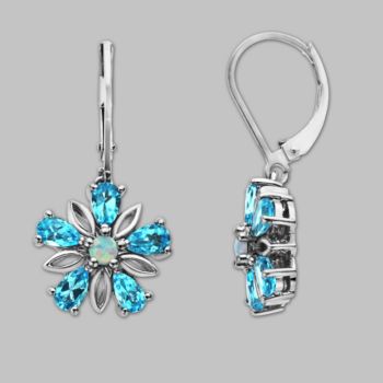 Created Opal and Blue Topaz Earrings