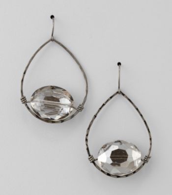 BT-Jeweled Hematite/Black Diamond Open Work Teardrop Earrings