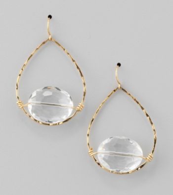 BT-Jeweled Goldtone/Crystal Open Work Teardrop Earrings