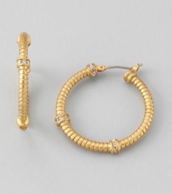 Lauren Ralph Lauren Matte 14K Gold Plated Hoop Earrings with Simulated Crystal Rondelle