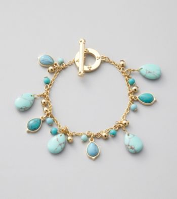 Lauren Ralph Lauren 14K Gold Plated Turquoise Cluster Charm Bracelet