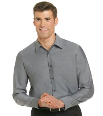 Calvin Klein Men's Black Long Sleeve Woven Chambray Dress Shirt