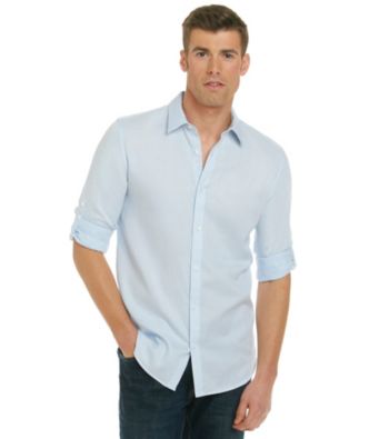 Calvin Klein Men's Cashmere Blue Long Sleeve Woven Herringbone Shirt