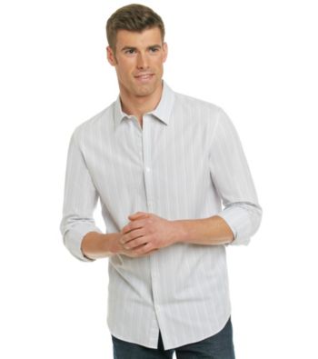 Calvin Klein Men's White Short Sleeve Striped Dobby Shirt