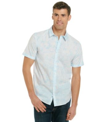 Calvin Klein Men's Cashmere Blue Short Sleeve Floral Poplin Woven Shirt