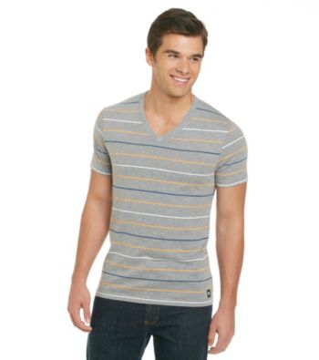 Mambo® Men's Alternate Stripe Orange Short Sleeve Stripe V-Neck Tee