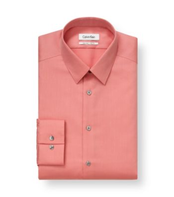 Calvin Klein Men's Creamsicle Coral Solid Point Steel Dress Shirt