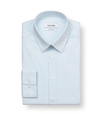 Calvin Klein Men's White/Blue Opal Stripe Slim-Fit Dress Shirt