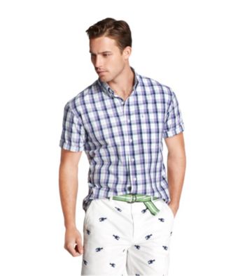 Izod® Men's Short Sleeve Cotton Twill Plaid Woven