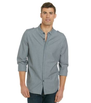 Calvin Klein Jeans® Men's Dark Wash Stripe Long Sleeve Button Down Shirt