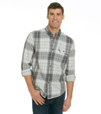 Calvin Klein Jeans® Men's White Plaid Military Long Sleeve Button Down Shirt