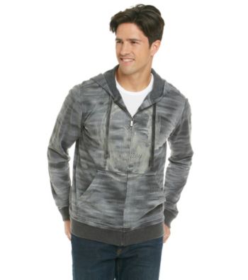 Calvin Klein Jeans® Men's Washed Black Skull Screenprint Full Zip with Hood
