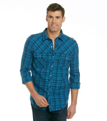 Calvin Klein Jeans® Men's Egyptian Glazed Blue Steely Plaid Long Sleeve Button Down Shirt