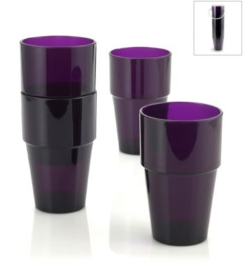 LivingQuarters Samba Purple 4-Piece Stackable High Ball Set
