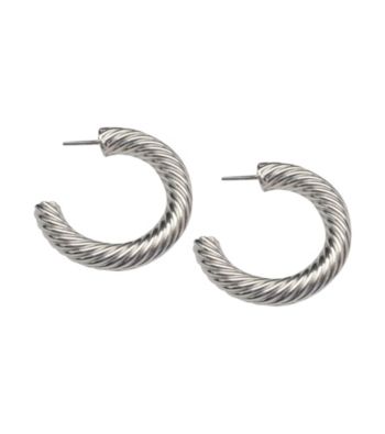 Cellini Silver Plate Twist Thick Post Hoop Earrings