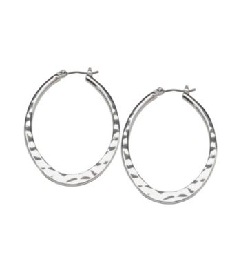 Cellini Silver Plate Flat Hamm Oval Click Hoop Earrings