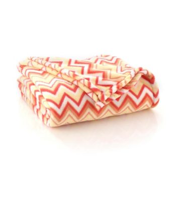 LivingQuarters Micro Cozy Coral Zig Zag Throw