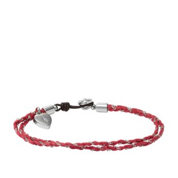 Fossil® Silvertone & Fuchsia Friendship Bracelet with Heart Charm