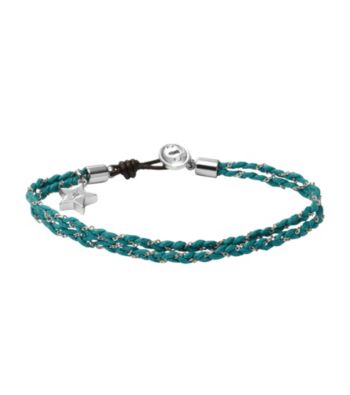 Fossil® Silvertone/Turquoise Friendship Bracelet with Star Charm