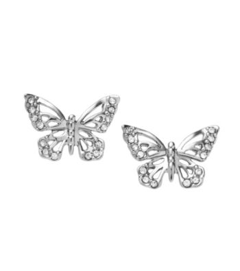 Fossil® Silvertone Open Work Simulated Crystal Butterfly Stud Earrings