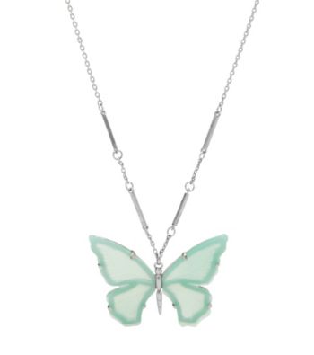 Fossil® Long Aqua Hand Cut Resin Butterfly on Silvertone Chain