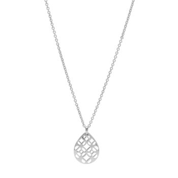 Fossil® Silvertone Iconic Signature Tear Drop Pendant Necklace