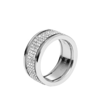 Fossil® Polished Steel with Simulated Crystal Pave Banded Ring