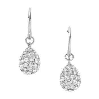 Fossil® Silvertone Polished Steel Simulated Crystal Pave Teardrop Earrings