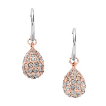 Fossil® Rose Goldtone Polished Steel Grey Simulated Crystal Pave Teardrop Earrings