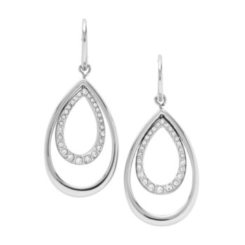 Fossil® Polished Steel with Simulated Crystal Pave Double Teardrop Earrings