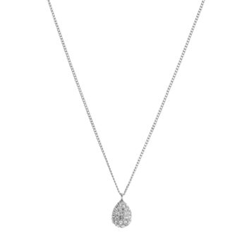 Fossil® Silvertone Polished Steel Simulated Crystal Pave Teardrop Pendant